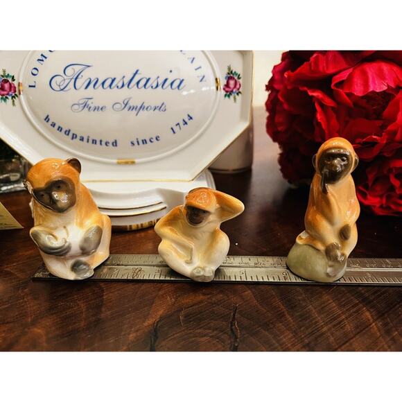 Lomonosov MONKEYS Figurine Set 3" LOMONOSOV LFZ New Russian Porcelain Tan MONKEY - Picture 1 of 12